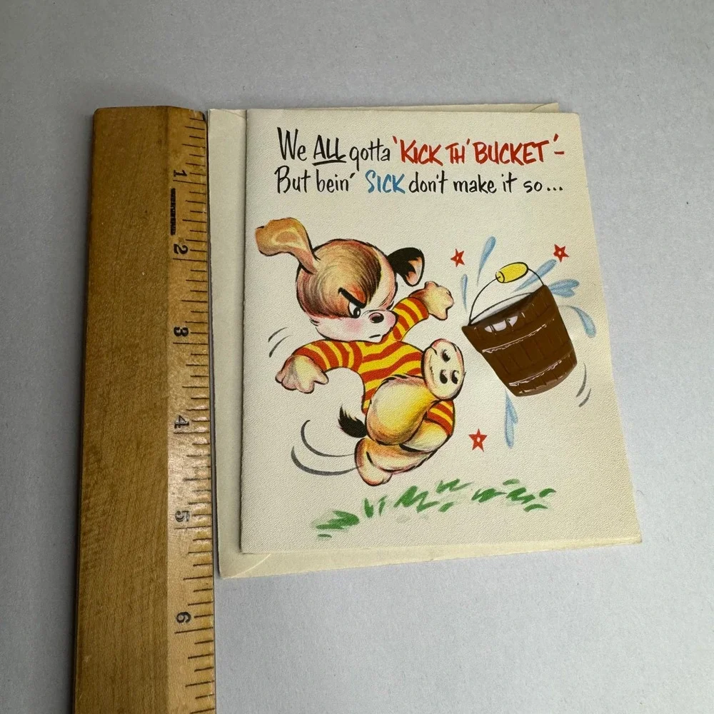 Vintage‎ Stanley Greetings Get Well Card Kick the Bucket Dog 1950's USA Unused
